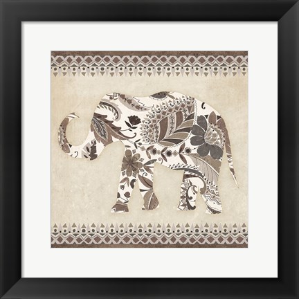 Framed Boho Elephant II Neutral Print