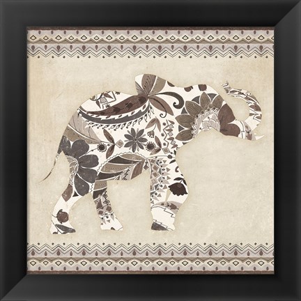 Framed Boho Elephant I Neutral Print