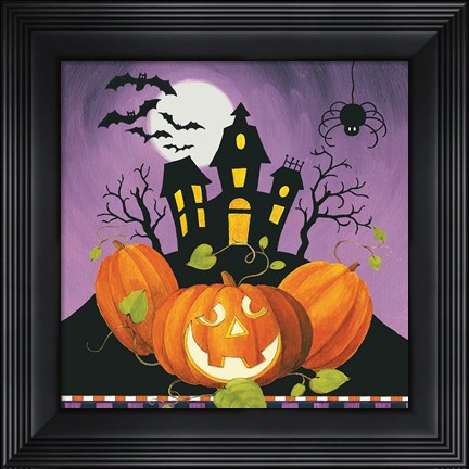 Framed Happy Haunting House on Pumpkins Print
