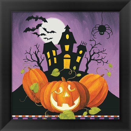 Framed Happy Haunting House on Pumpkins Print