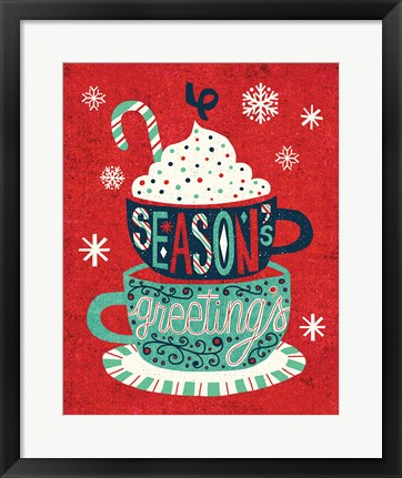 Framed Festive Holiday Cocoa Seasons Greetings Print