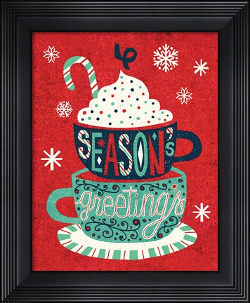 Framed Festive Holiday Cocoa Seasons Greetings Print