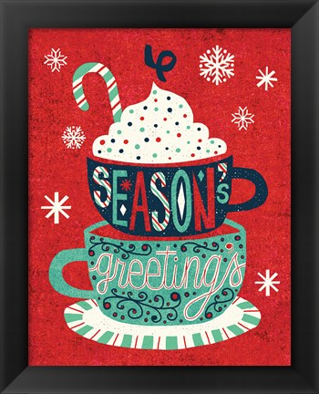 Framed Festive Holiday Cocoa Seasons Greetings Print