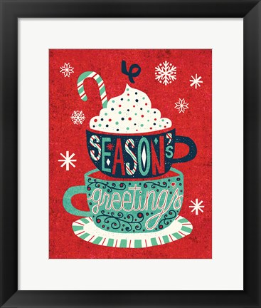 Framed Festive Holiday Cocoa Seasons Greetings Print