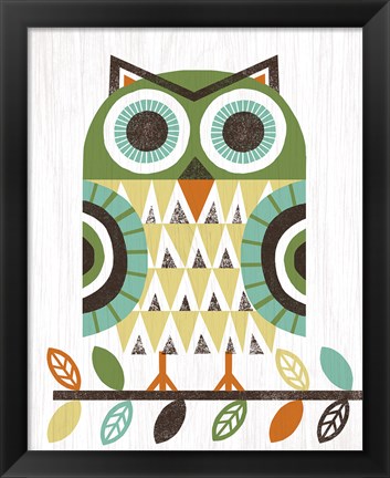 Framed Folk Lodge Owl Earth Print