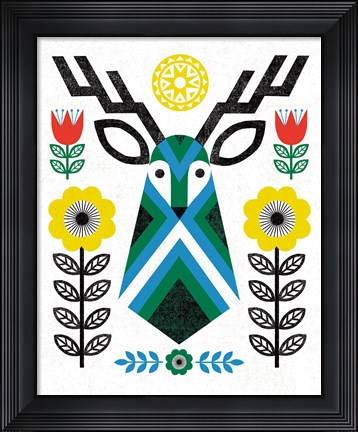 Framed Folk Lodge Deer II Print