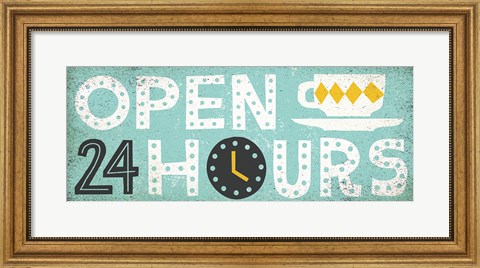 Framed Retro Diner Open 24 Hours Panel Print