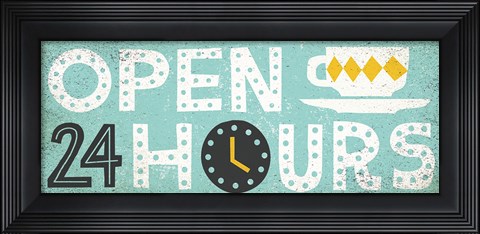 Framed Retro Diner Open 24 Hours Panel Print