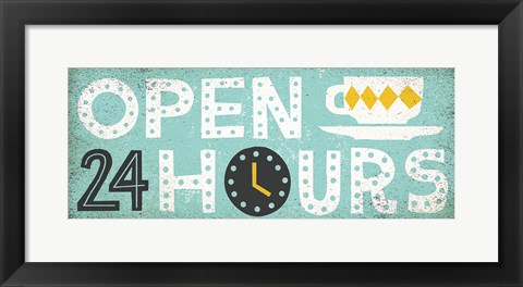 Framed Retro Diner Open 24 Hours Panel Print