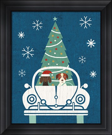 Framed Holiday on Wheels XIII Navy Print