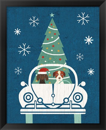 Framed Holiday on Wheels XIII Navy Print