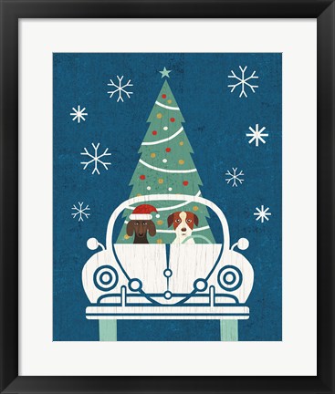 Framed Holiday on Wheels XIII Navy Print