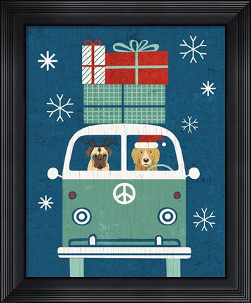 Framed Holiday on Wheels XII Navy Print