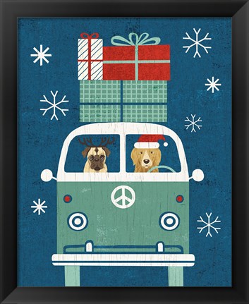 Framed Holiday on Wheels XII Navy Print