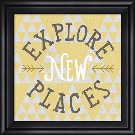 Framed Mod Triangles Explore New Places Retro Print