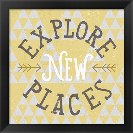 Framed Mod Triangles Explore New Places Retro Print