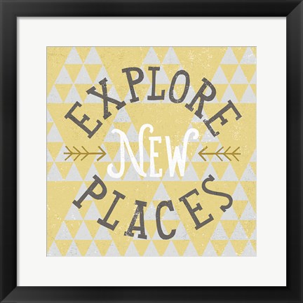 Framed Mod Triangles Explore New Places Retro Print