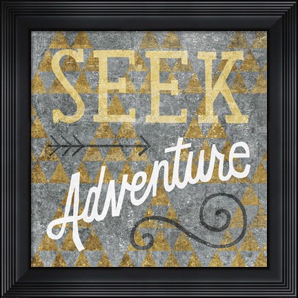 Framed Mod Triangles Seek Adventure Gold Print