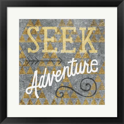 Framed Mod Triangles Seek Adventure Gold Print