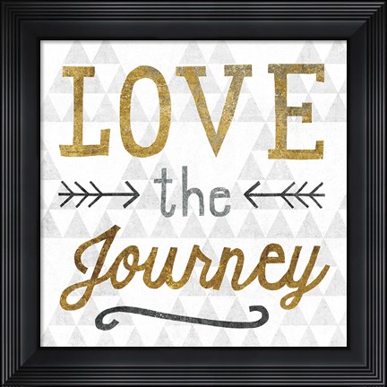Framed Mod Triangles Love the Journey Gold Print