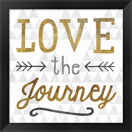 Framed Mod Triangles Love the Journey Gold Print