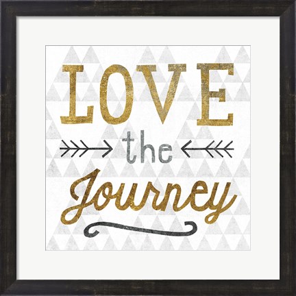 Framed Mod Triangles Love the Journey Gold Print