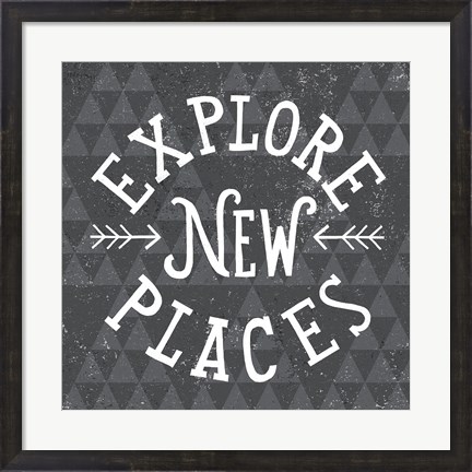 Framed Mod Triangles Explore New Places Print