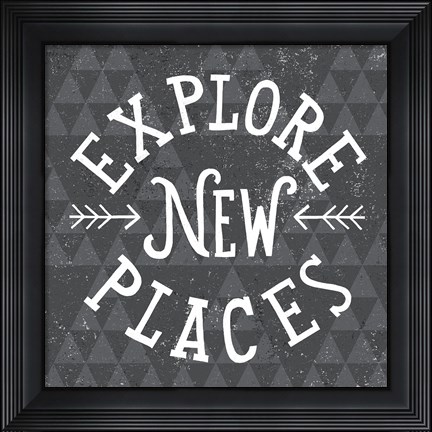 Framed Mod Triangles Explore New Places Print