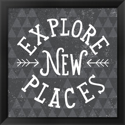 Framed Mod Triangles Explore New Places Print