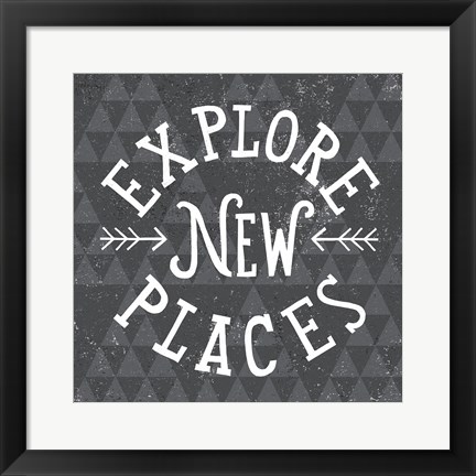 Framed Mod Triangles Explore New Places Print