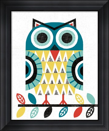 Framed Folk Lodge Owl V2 Teal Print