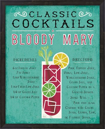 Framed Classic Cocktail Bloody Mary Print