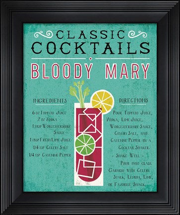 Framed Classic Cocktail Bloody Mary Print