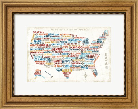 Framed US City Map Print