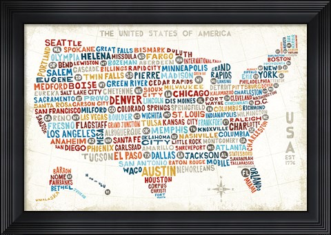 Framed US City Map Print
