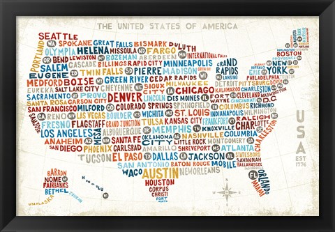 Framed US City Map Print