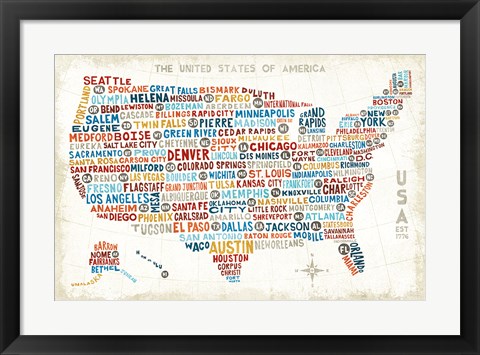 Framed US City Map Print