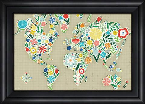 Framed Floral World Tan Print