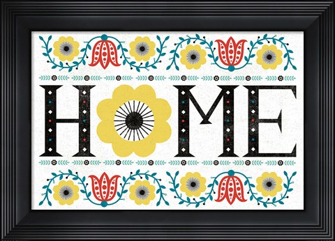 Framed Folk Lodge Home V2 Teal Print