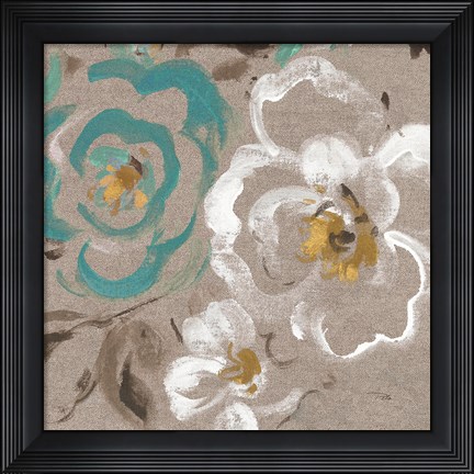 Framed Brushed Petals III Teal Print