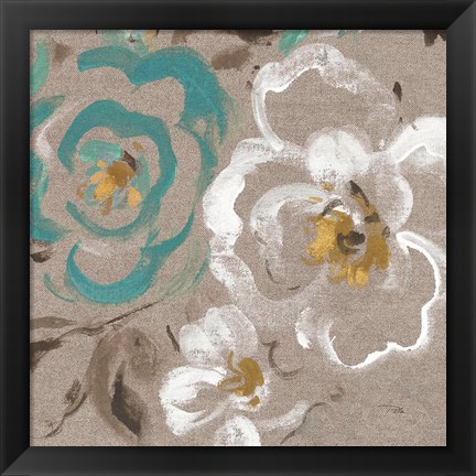 Framed Brushed Petals III Teal Print