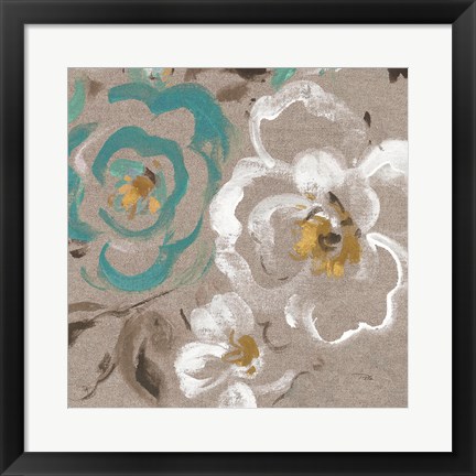 Framed Brushed Petals III Teal Print