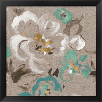 Framed Brushed Petals II Teal Print