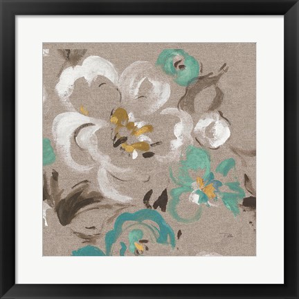 Framed Brushed Petals II Teal Print