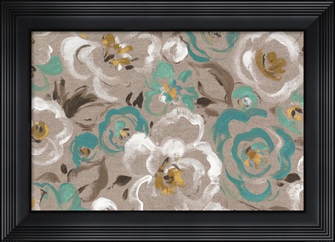 Framed Brushed Petals I Teal Print