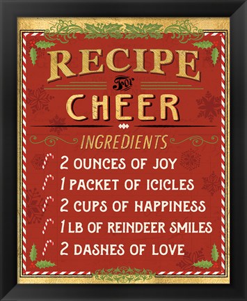 Framed Holiday Recipe I Gold and Red Print