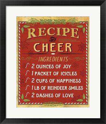 Framed Holiday Recipe I Gold and Red Print