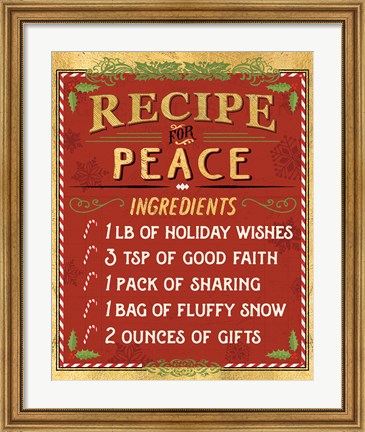 Framed Holiday Recipe II Gold and Red Print