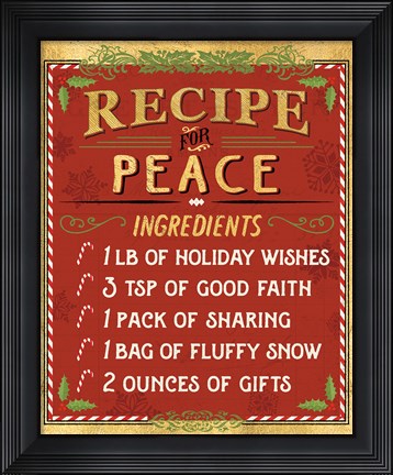 Framed Holiday Recipe II Gold and Red Print