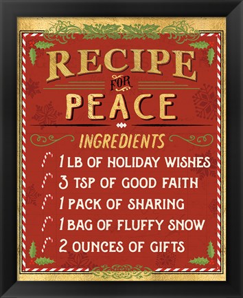 Framed Holiday Recipe II Gold and Red Print